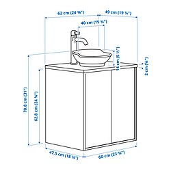 Ilustración de medidas - TÄNNFORSEN/VÄSTERSJÖN Mueble lavabo con puertas y grifo VOXNAN