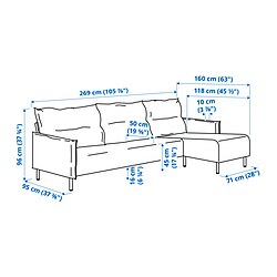 Measurement Illustration - MANNARP sectional, 4-seat with chaise
