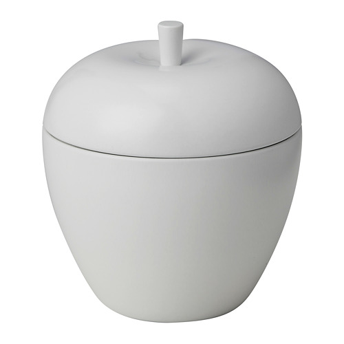 Envase VINTERFINT blanco en forma de manzana, fabricado en cerámica con tapa, diseño minimalista.