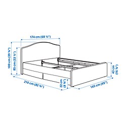 Ilustración de medidas - RAMNEFJÄLL cama tapizada
