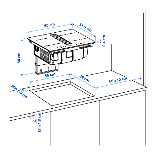 Ilustración con medidas del producto: TÄCKNAN.