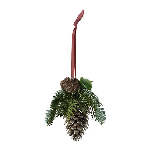 Adorno de corona de piña de pino VINTERFINT con verde, cinta burdeos.