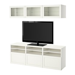 BESTÅ, TV storage combination/glass doors, White / Hanviken white clear glass