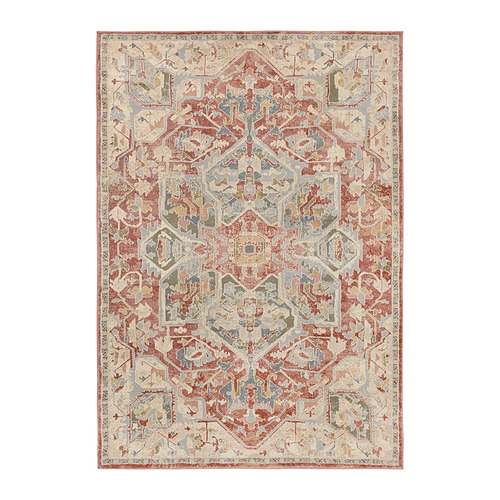 Alfombra JÄRNVÄG, beige-rojo, diseños intrincados