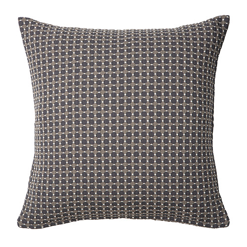 Almohada cuadrada BRUNNYCKLAR, gris con intrincado diseño blanco, algodón tejido, minimalista y tradicional.