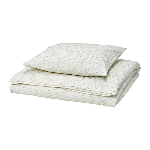 Juego de sábanas BANDKNIPPE blanco con edredón y almohada de algodón, estampado tejido verde.