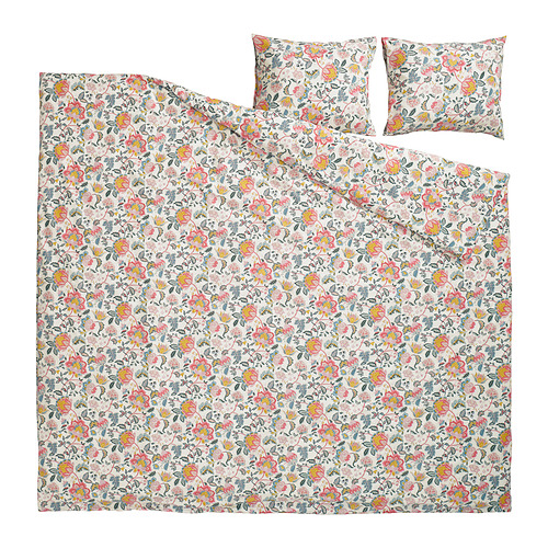 Juego de edredón floral DAGGSALVIA, colores claros, estampado floral, almohadas cuadradas, tela suave.