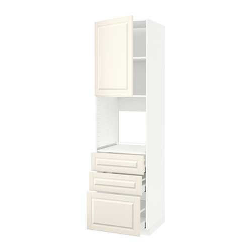 Mueble de cocina METOD, blanco roto, tres cajones, estantería, de madera, alto, minimalista.