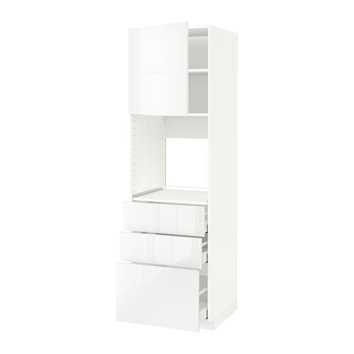 Un mueble de cocina METOD blanco de diseño moderno con puertas brillantes y cajones con mecanismo de cierre suave.