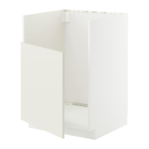 Representa un mueble de cocina METOD blanco con un diseño moderno con líneas limpias. Tiene una forma cuadrada con agujeros pretaladrados para facilitar el montaje.