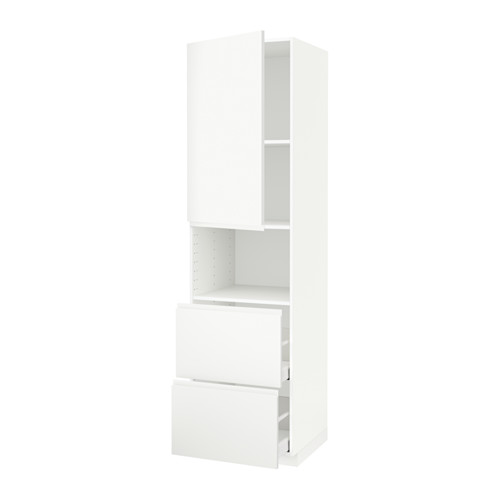 Un mueble de cocina METOD blanco de diseño minimalista, con puerta y cajones con tiradores integrados.