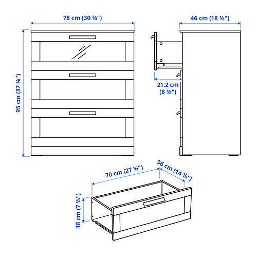 BRIMNES, 3-drawer chest 5 of 6 open dialog