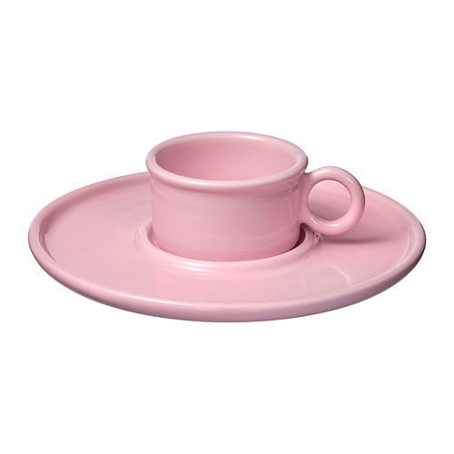 Juego de café de cerámica rosa, acabado esmaltado brillante, mango redondo.