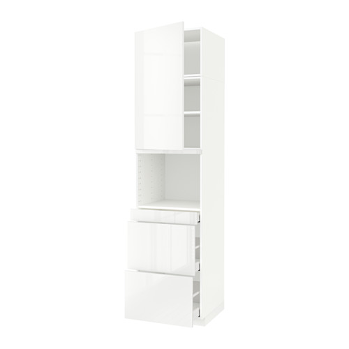 Un mueble de cocina METOD blanco de ikea con diseño moderno y alto brillo, con cajones y estantes.