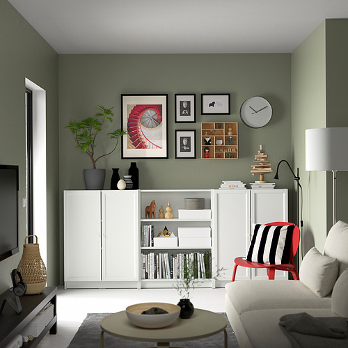 BILLY / OXBERG, bookcase comb w doors 3 of 4 open dialog