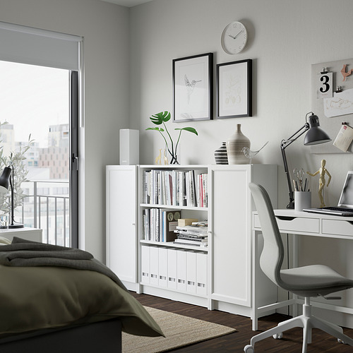 BILLY / OXBERG, bookcase comb w doors 3 of 4 open dialog