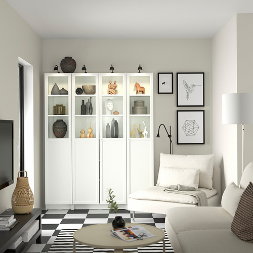 BILLY / OXBERG, bookcase comb w panel/glass doors 3 of 5 open dialog