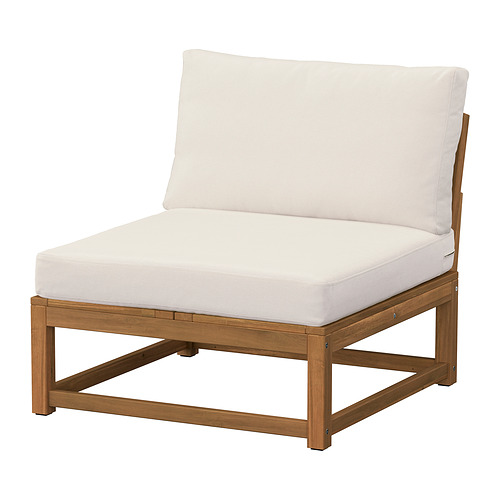 NÄMMARÖ: silla de exterior moderna, beige, estructura de madera, cojines de felpa, diseño elegante.