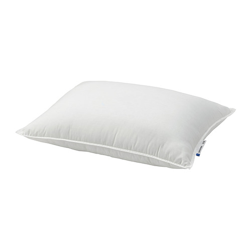Almohada blanca SMÅSPORRE , suave y firme, materiales 100% reciclados, forma rectangular con diseño liso.