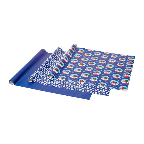 Rollo de papel de regalo azul con diseño de copo de nieve blanco. Perfecto para regalar en las fiestas.