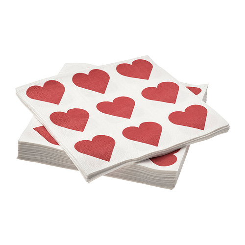 Servilletas apiladas en forma de corazón, rojo sobre blanco, VINTERFINT.