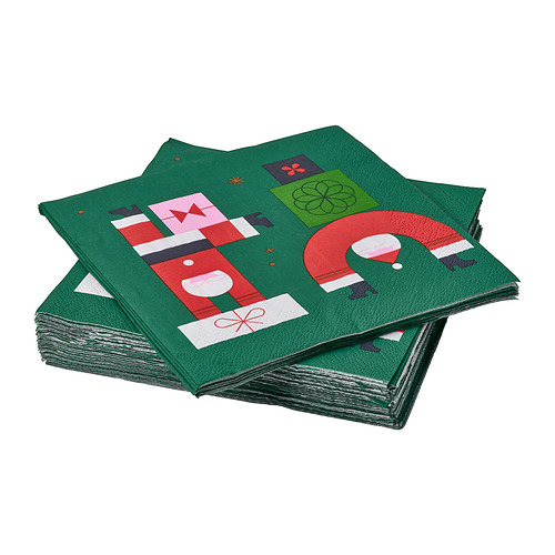 Pila de servilletas verdes VINTERFINT con diseño de Papá Noel, con temática navideña.