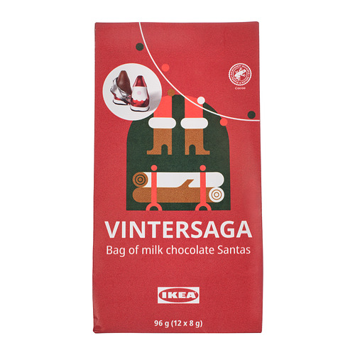 Bolso de Papá Noel de chocolate rojo de IKEA. VINTERSAGA. 96 gramos. Regalo festivo de las fiestas.