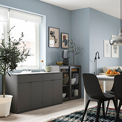 VIHALS, storage combination w/glass doors, Dark grey