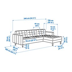 Ilustración de medidas - LANDSKRONA sofá 3 plazas chaiselongue
