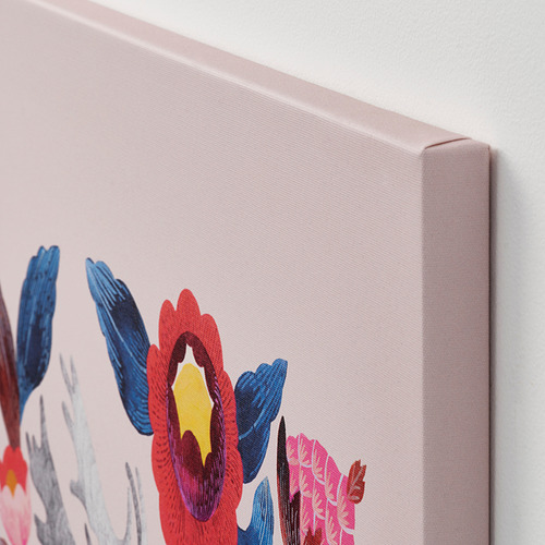 Primer plano del borde del lienzo con estampado floral vivo, que muestra tela texturizada de alta calidad y colores nítidos.
