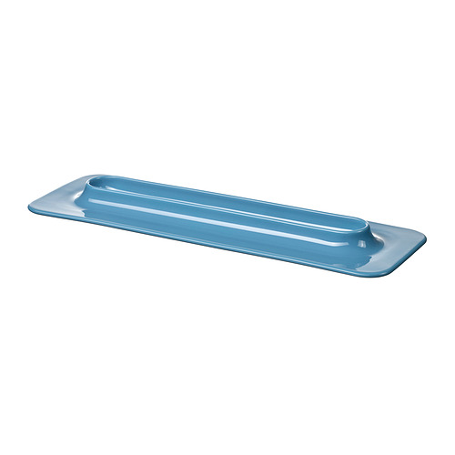 VINTERFINT, bandeja de porcelana azul, forma rectangular alargada, bordes lisos.