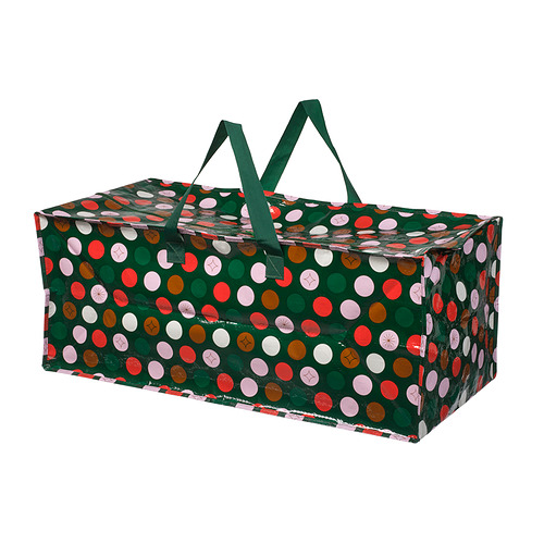 VINTERFINT: bolso verde con lunares de colores, dos asas robustas, forma rectangular.