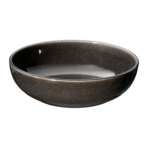 Cuenco de cerámica vidriada gris oscuro, redondo y poco profundo, diseño moderno.