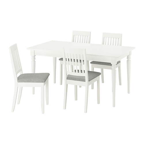 Juego de comedor ROSENTORP blanco. Mesa cuadrada con 4 sillas a juego, asientos acolchados. Diseño clásico y limpio.