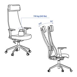 Ilustración de medidas - JÄRVFJÄLLET silla de trabajo con reposabrazos
