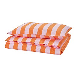 SLÅNHÖSTMAL, duvet cover and pillowcase(s), Orange / pink / striped