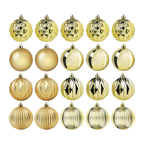 Bolas navideñas doradas de VINTERFINT; texturas variadas; acabado metálico; forma redonda; Diseños ornamentados.
