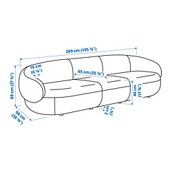 Measurement Illustration - LILLESÄTER sectional, 4-seat