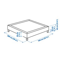 Ilustración de medidas - LYNGÖR base de cama con patas roble
