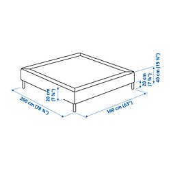 Ilustración de medidas - LYNGÖR base de cama con patas acero inoxidable