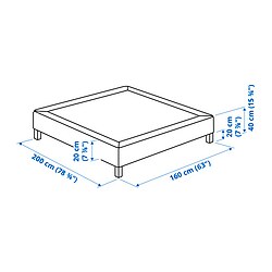 Ilustración de medidas - LYNGÖR base de cama con patas roble