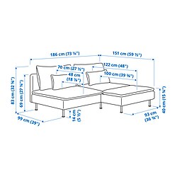 Ilustración de medidas - SÖDERHAMN sofá 2 plazas con chaiselongue