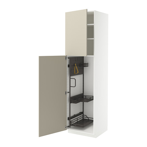 Mueble METOD blanco, puerta beige, organizadores metálicos.