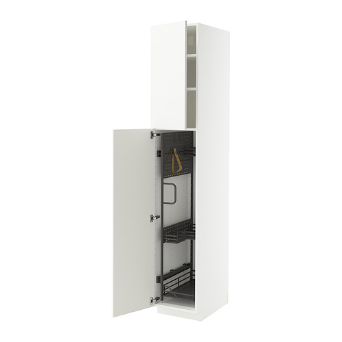 Mueble de cocina METOD blanco con puerta abierta, acabado alto brillo, marco robusto.