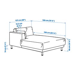 Ilustración de medidas - UPPÅKRA módulo de chaiselongue con reposabrazos izquierdo
