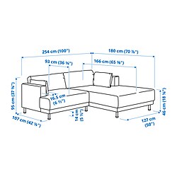 Ilustración de medidas - UPPÅKRA sofá modular 3 plazas con chaiselongue derecho
