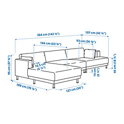 Ilustración de medidas - UPPÅKRA sofá modular 4-5 plazas con chaiselongue izquierdo