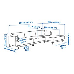 Ilustración de medidas - UPPÅKRA sofá modular 4-5 plazas con chaiselongue derecho