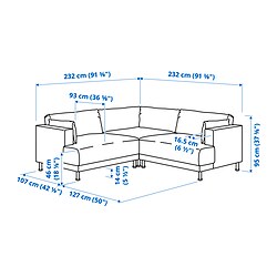 Ilustración de medidas - UPPÅKRA sofá modular esquina de 3 plazas