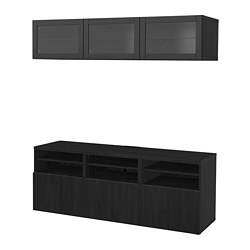 BESTÅ, TV storage combination/glass doors, Black-brown / Lappviken-Sindvik black-brown clear glass
